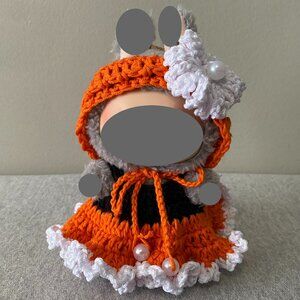 Handmade Crochet Autumnal Orange Black White Outfit for 17cm Doll 2-Piece Set